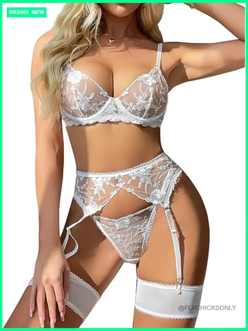 3 Piece Lace Lingerie Set with Garter Belt Teddy Sexy Bra and Panty Set